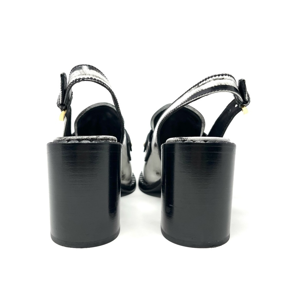 RARE Prada SS20 White Black Logo Brushed Leather Slingback Loafers Heels 39 9 - Picture 8 of 13